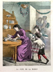 La Fiesta de la Mamá, ilustración de Beaux Jours et Fetes des Petits Enfants por A. des Tilleuls, finales del siglo XIX